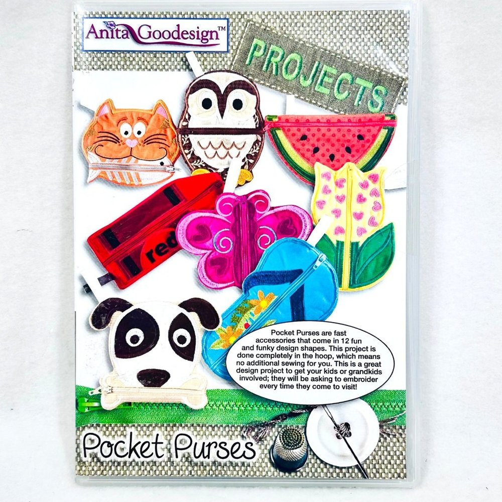 Anita Goodesign Pocket Purses CD of 12 in the Hoop Purse Projects - New